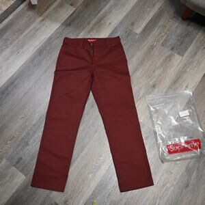 Supreme Work Pants Burgundy Red Size 30 Straight Leg Cotton Blend Streetwear